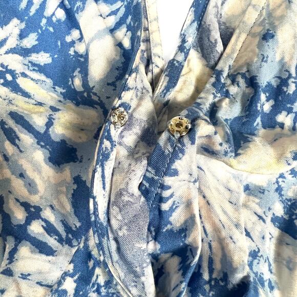 Bebop Romper Sleeveless Tassel Tie Detail Surplice Blue White Print NEW Womens M - Picture 12 of 13